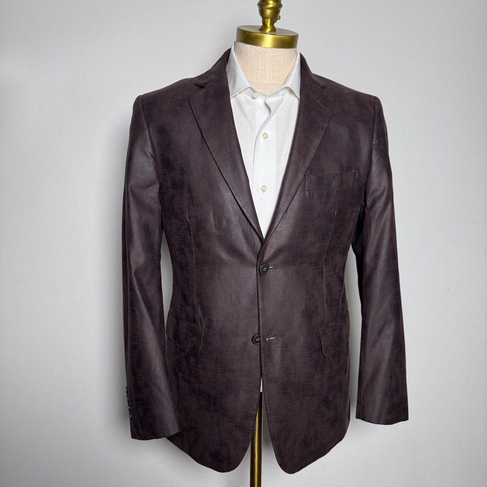 The‎ Savile Row Co Blazer Mens 38S Brown Distressed Faux Leather 2-Button Jacket